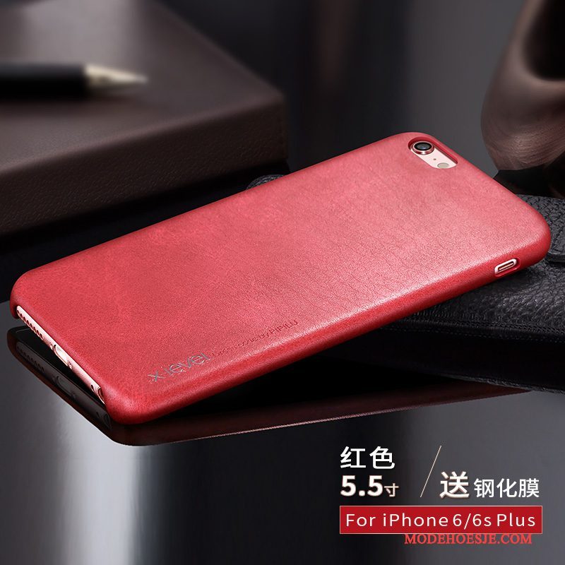 Hoesje iPhone 6/6s Plus Leer Rood Anti-fall, Hoes iPhone 6/6s Plus Bescherming Telefoon Kaart