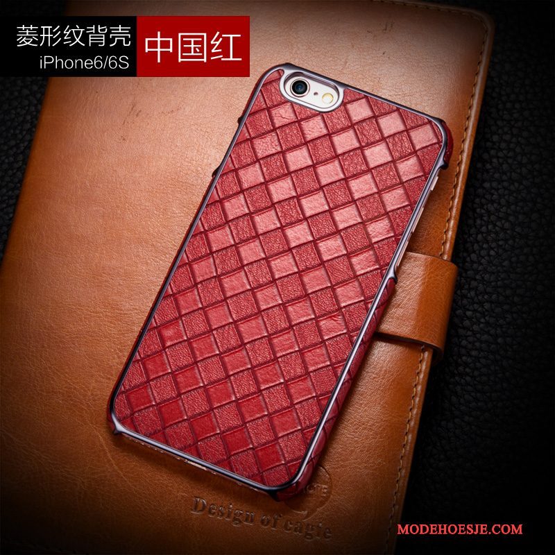 Hoesje iPhone 6/6s Plus Leer Rood Ruit, Hoes iPhone 6/6s Plus Luxe Telefoon Anti-fall