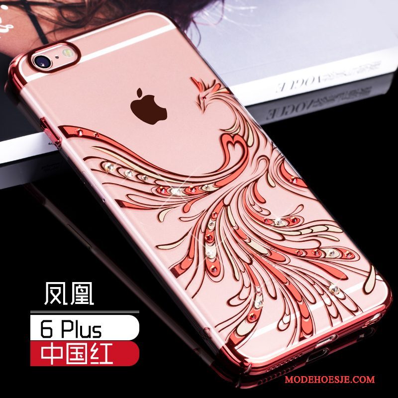 Hoesje iPhone 6/6s Plus Luxe Roodtelefoon, Hoes iPhone 6/6s Plus Zakken Doorzichtig Goud