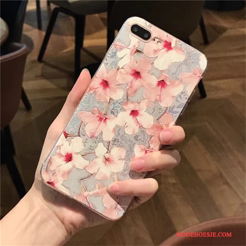 Hoesje iPhone 6/6s Plus Siliconen Purper Anti-fall, Hoes iPhone 6/6s Plus Vintage Bloementelefoon