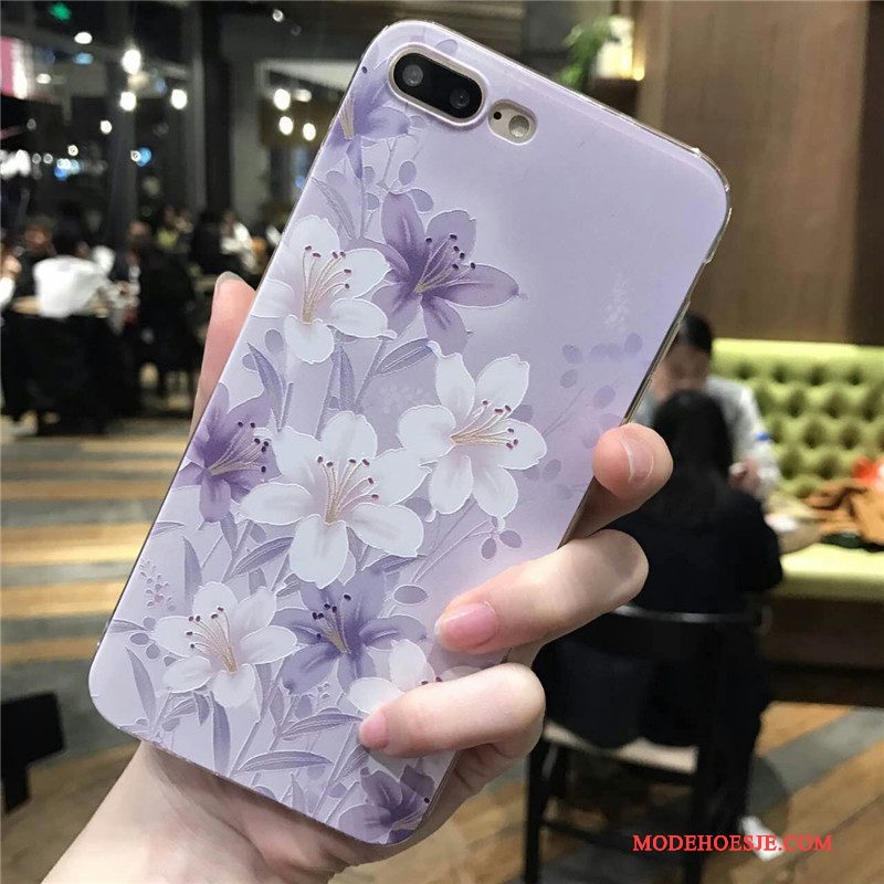 Hoesje iPhone 6/6s Plus Siliconen Purper Anti-fall, Hoes iPhone 6/6s Plus Vintage Bloementelefoon