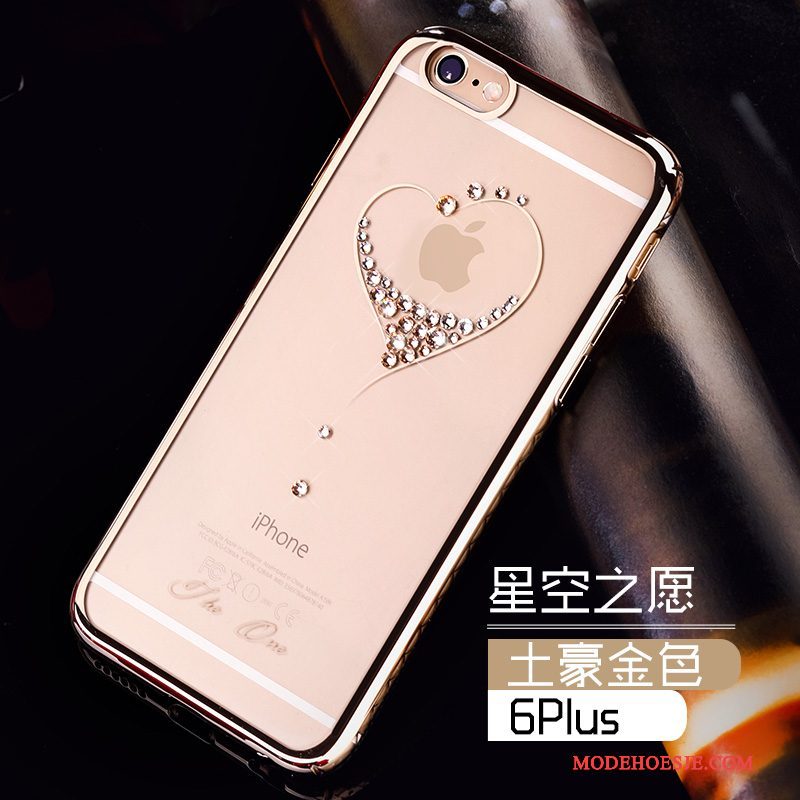 Hoesje iPhone 6/6s Plus Strass Goud Trend, Hoes iPhone 6/6s Plus Bescherming Roze Doorzichtig