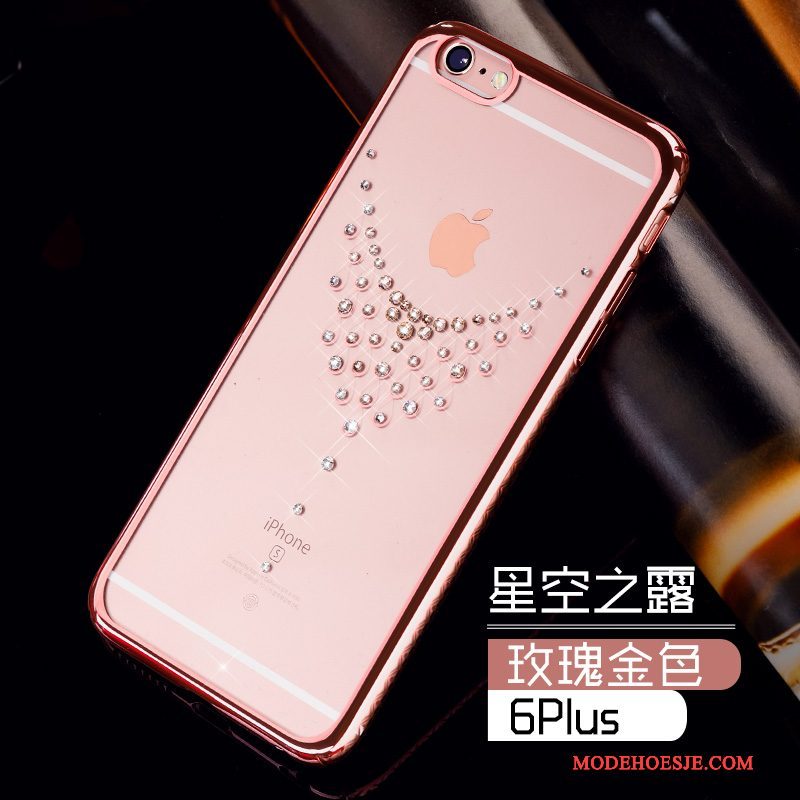 Hoesje iPhone 6/6s Plus Strass Goud Trend, Hoes iPhone 6/6s Plus Bescherming Roze Doorzichtig