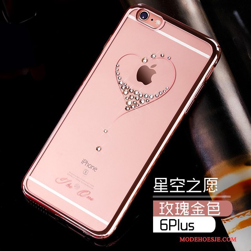 Hoesje iPhone 6/6s Plus Strass Goud Trend, Hoes iPhone 6/6s Plus Bescherming Roze Doorzichtig