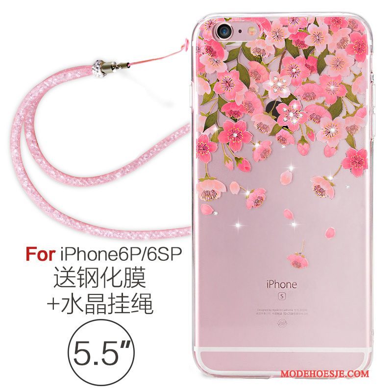 Hoesje iPhone 6/6s Plus Zacht Doorzichtig Hanger, Hoes iPhone 6/6s Plus Siliconen Roze Elegante