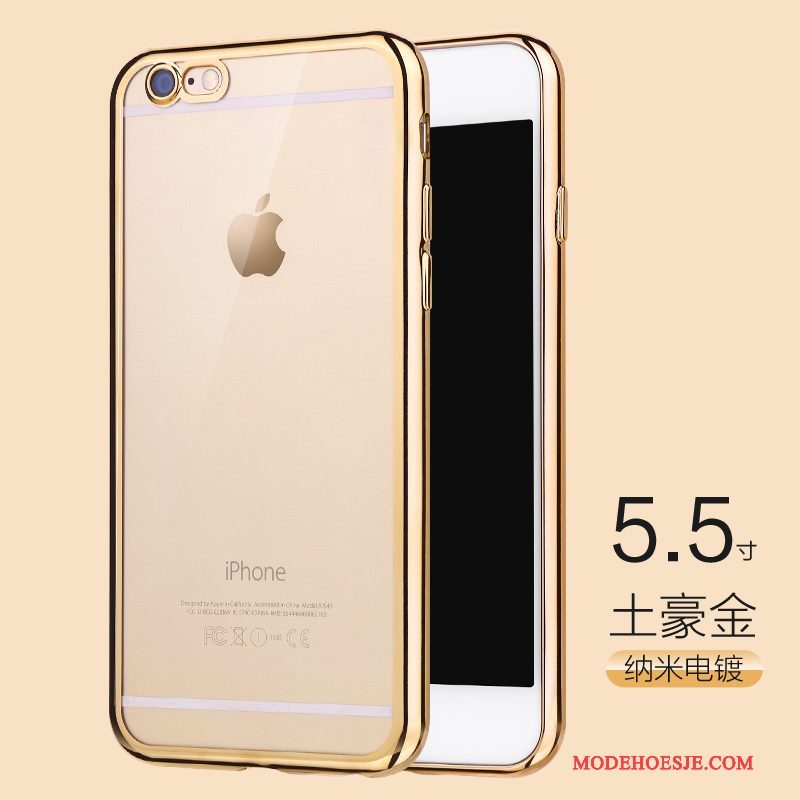 Hoesje iPhone 6/6s Plus Zacht Trend Doorzichtig, Hoes iPhone 6/6s Plus Siliconen Goud Anti-fall