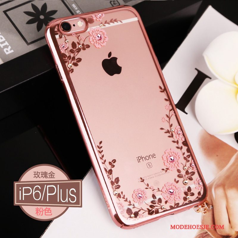 Hoesje iPhone 6/6s Plus Zakken Goudtelefoon, Hoes iPhone 6/6s Plus Strass Doorzichtig Roze