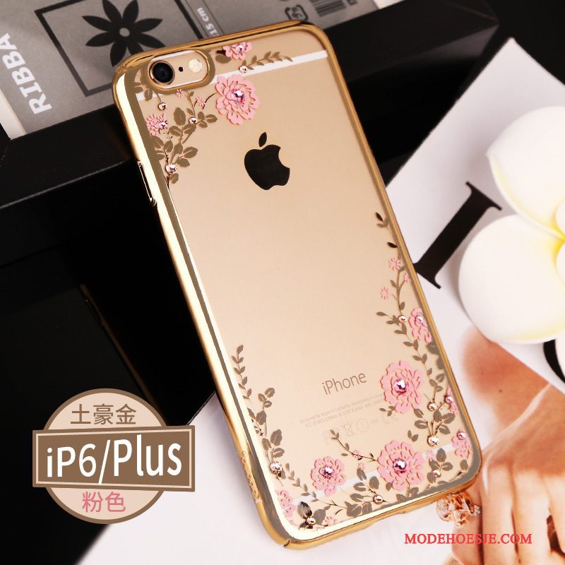 Hoesje iPhone 6/6s Plus Zakken Goudtelefoon, Hoes iPhone 6/6s Plus Strass Doorzichtig Roze