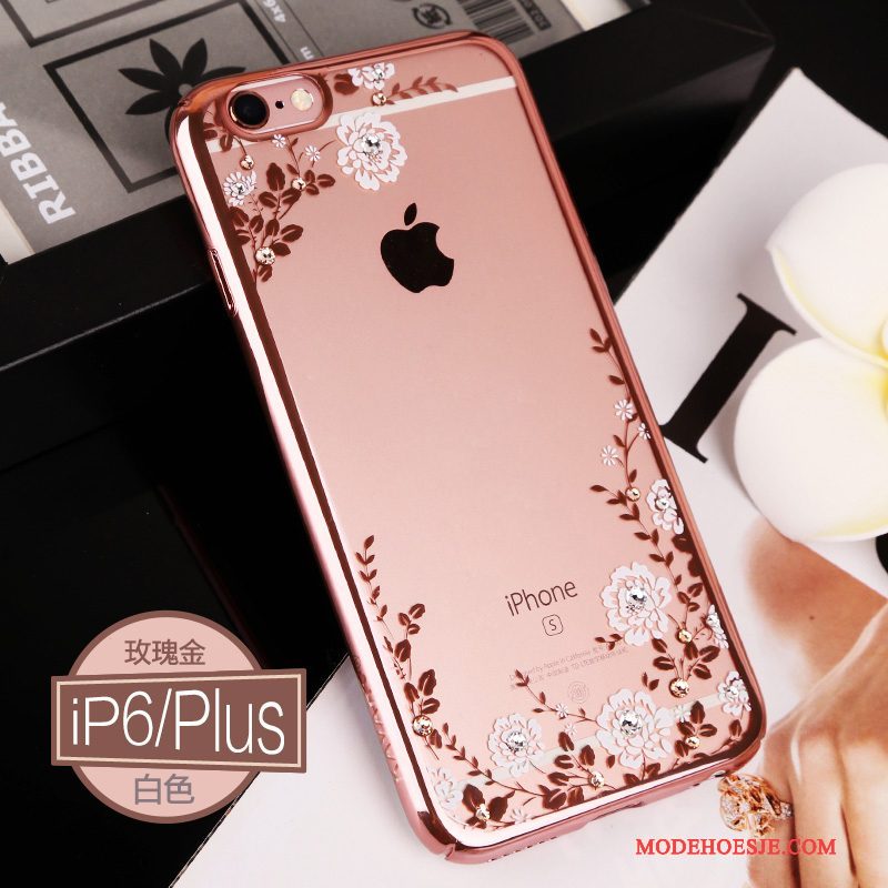 Hoesje iPhone 6/6s Plus Zakken Goudtelefoon, Hoes iPhone 6/6s Plus Strass Doorzichtig Roze