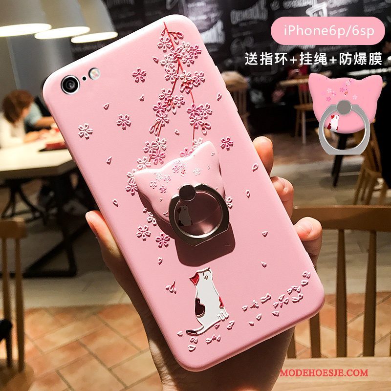 Hoesje iPhone 6/6s Plus Zakken Ring Kat, Hoes iPhone 6/6s Plus Spotprent Roze Hanger