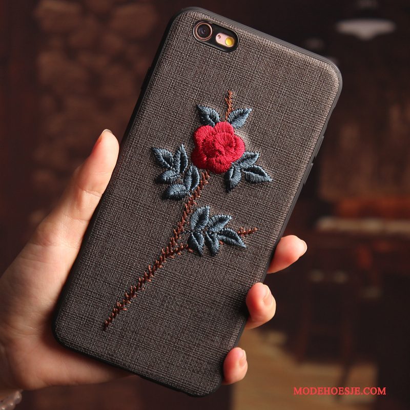 Hoesje iPhone 6/6s Plus Zakken Telefoon Borduurwerk, Hoes iPhone 6/6s Plus Siliconen Anti-fall Bloemen