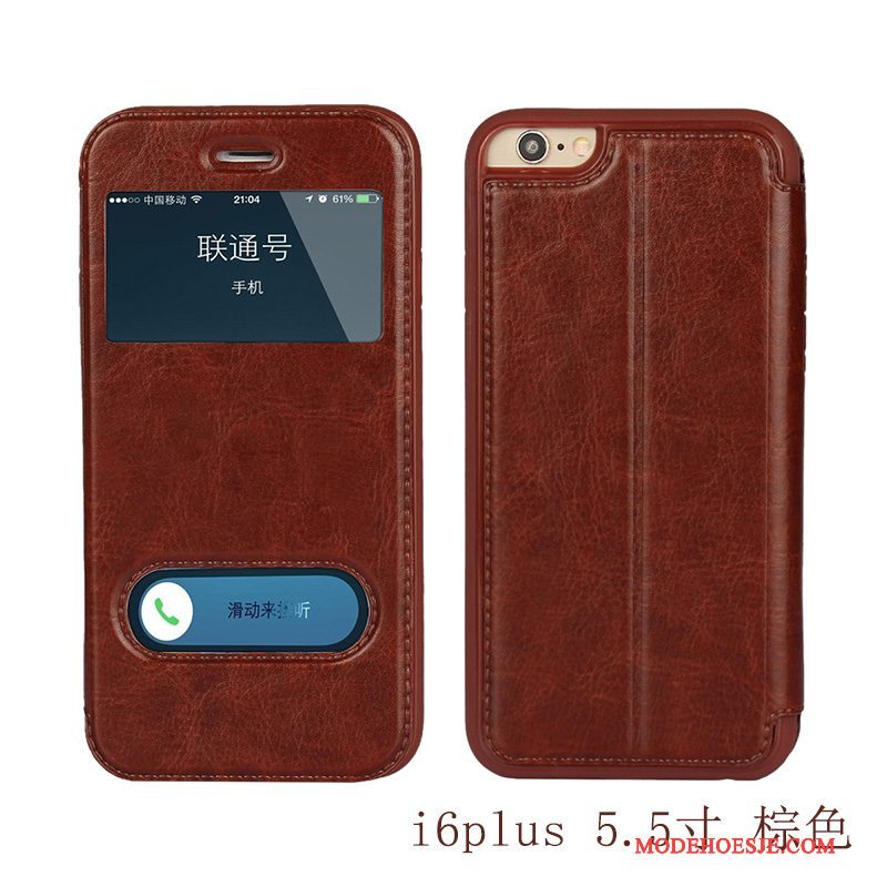 Hoesje iPhone 6/6s Plus Zakken Telefoon Rood, Hoes iPhone 6/6s Plus Leer Bruin Anti-fall