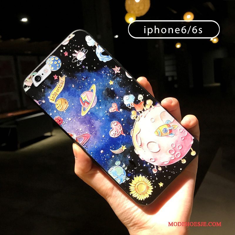 Hoesje iPhone 6/6s Reliëf Zwart Ring, Hoes iPhone 6/6s Kleur Hangertelefoon