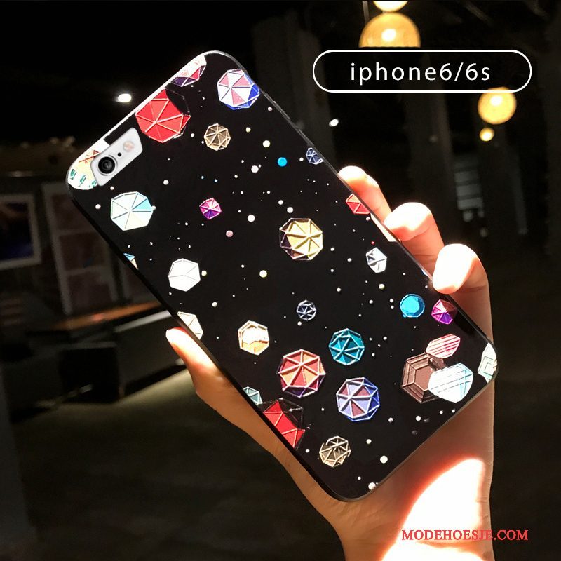 Hoesje iPhone 6/6s Reliëf Zwart Ring, Hoes iPhone 6/6s Kleur Hangertelefoon