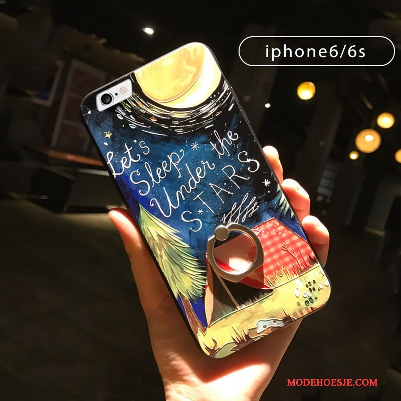 Hoesje iPhone 6/6s Reliëf Zwart Ring, Hoes iPhone 6/6s Kleur Hangertelefoon