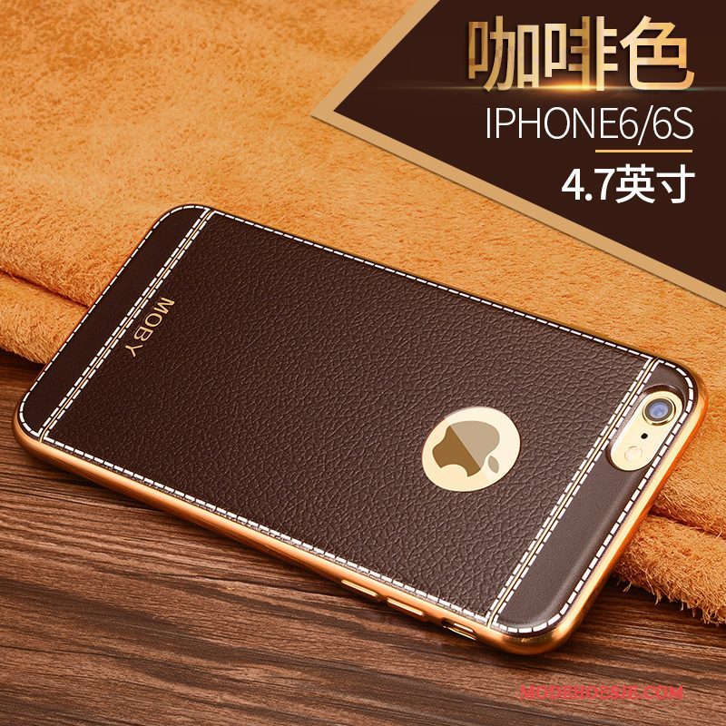 Hoesje iPhone 6/6s Siliconen Goud Omlijsting, Hoes iPhone 6/6s Zacht Dun Bruin