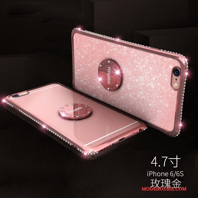 Hoesje iPhone 6/6s Siliconen Ring Doorzichtig, Hoes iPhone 6/6s Strass Anti-fall Rood