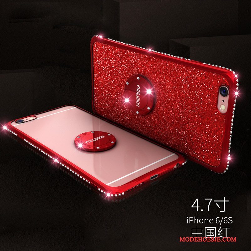 Hoesje iPhone 6/6s Siliconen Ring Doorzichtig, Hoes iPhone 6/6s Strass Anti-fall Rood