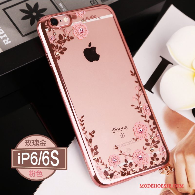 Hoesje iPhone 6/6s Strass Doorzichtig Hard, Hoes iPhone 6/6s Zakken Roze Goud