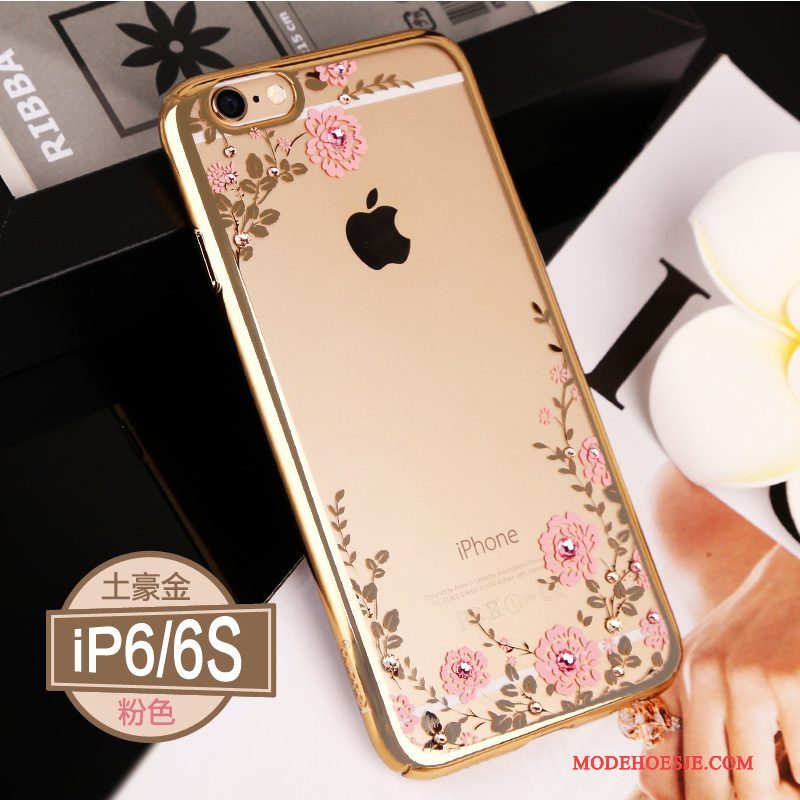 Hoesje iPhone 6/6s Strass Doorzichtig Hard, Hoes iPhone 6/6s Zakken Roze Goud