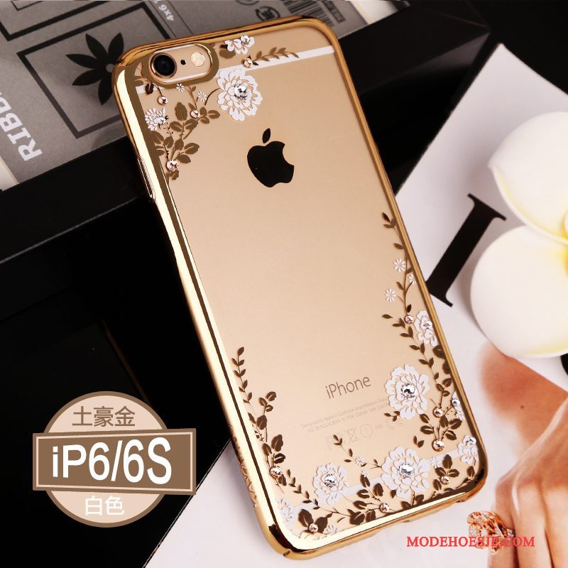 Hoesje iPhone 6/6s Strass Doorzichtig Hard, Hoes iPhone 6/6s Zakken Roze Goud