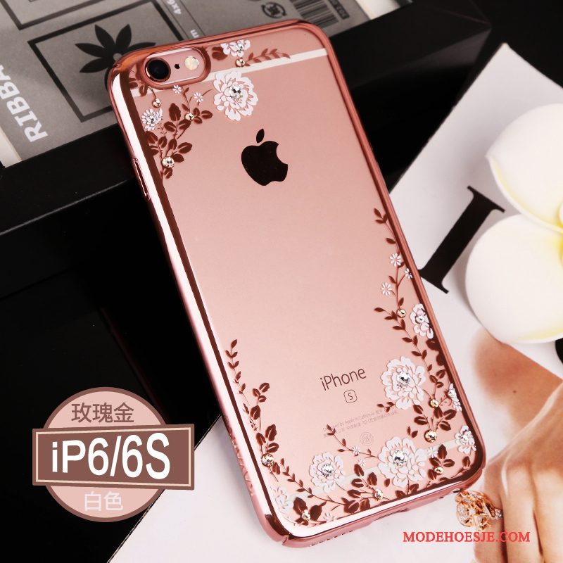 Hoesje iPhone 6/6s Strass Doorzichtig Hard, Hoes iPhone 6/6s Zakken Roze Goud