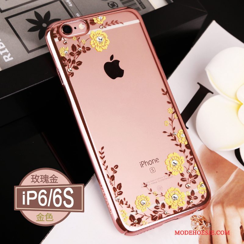 Hoesje iPhone 6/6s Strass Doorzichtig Hard, Hoes iPhone 6/6s Zakken Roze Goud