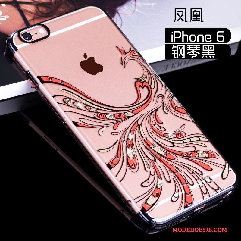 Hoesje iPhone 6/6s Strass Rood Anti-fall, Hoes iPhone 6/6s Zakken Telefoon Goud