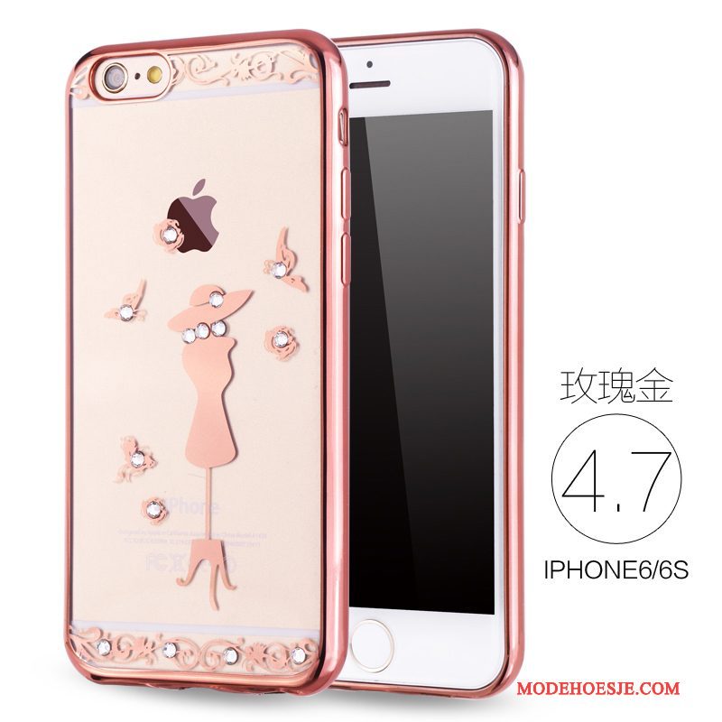 Hoesje iPhone 6/6s Strass Roze Dun, Hoes iPhone 6/6s Zacht Nieuwtelefoon