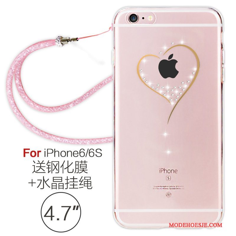 Hoesje iPhone 6/6s Zacht Elegante Hanger, Hoes iPhone 6/6s Strass Telefoon Roze