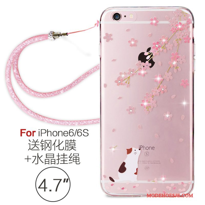 Hoesje iPhone 6/6s Zacht Elegante Hanger, Hoes iPhone 6/6s Strass Telefoon Roze