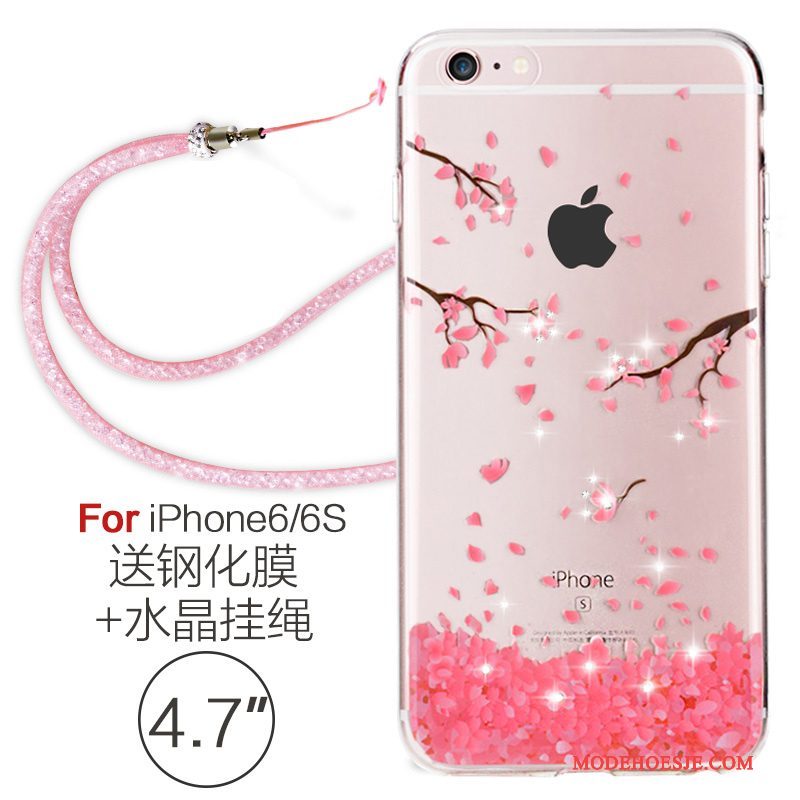 Hoesje iPhone 6/6s Zacht Elegante Hanger, Hoes iPhone 6/6s Strass Telefoon Roze