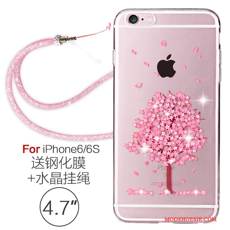 Hoesje iPhone 6/6s Zacht Elegante Hanger, Hoes iPhone 6/6s Strass Telefoon Roze