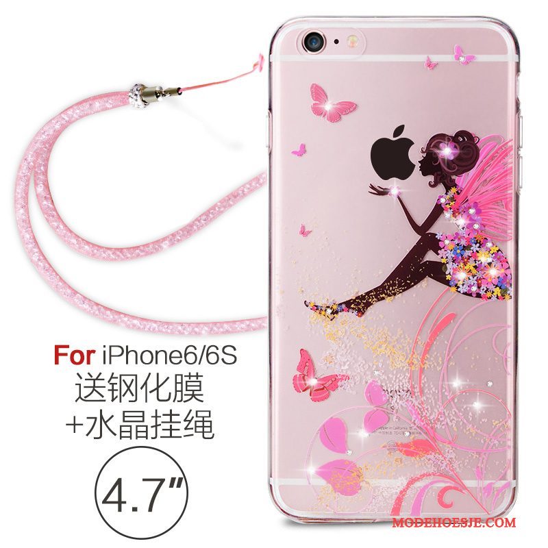 Hoesje iPhone 6/6s Zacht Elegante Hanger, Hoes iPhone 6/6s Strass Telefoon Roze