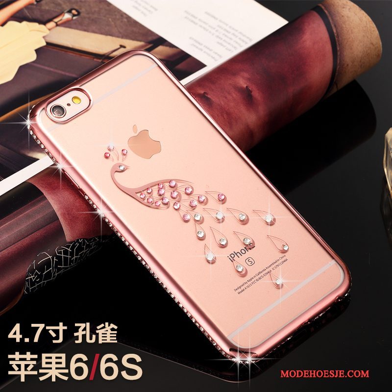 Hoesje iPhone 6/6s Zacht Roze Trendy Merk, Hoes iPhone 6/6s Strass Goudtelefoon