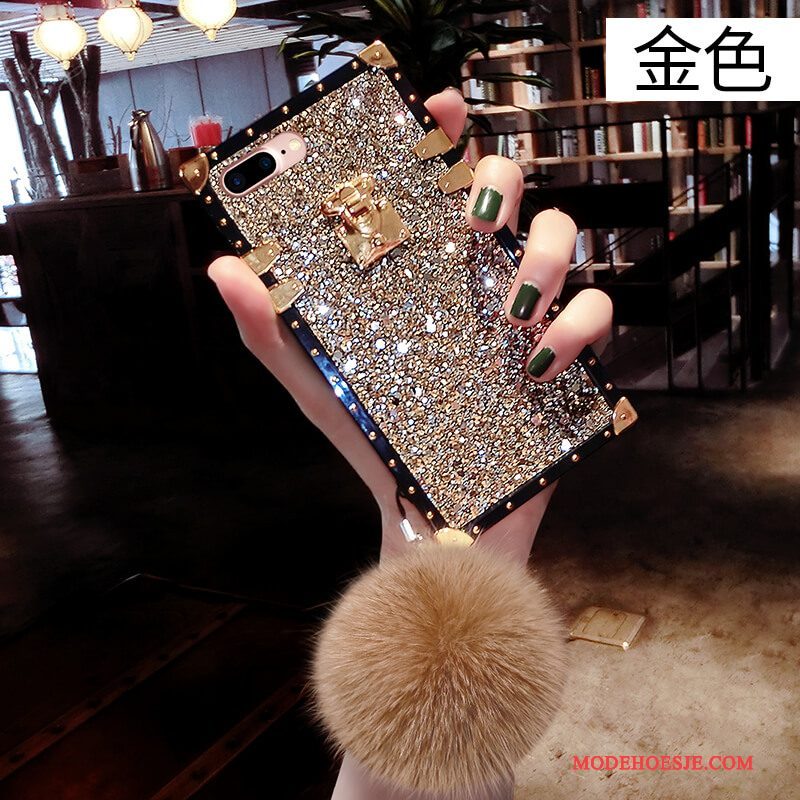 Hoesje iPhone 6/6s Zakken Pompom Roze, Hoes iPhone 6/6s Siliconen Elegante Goud