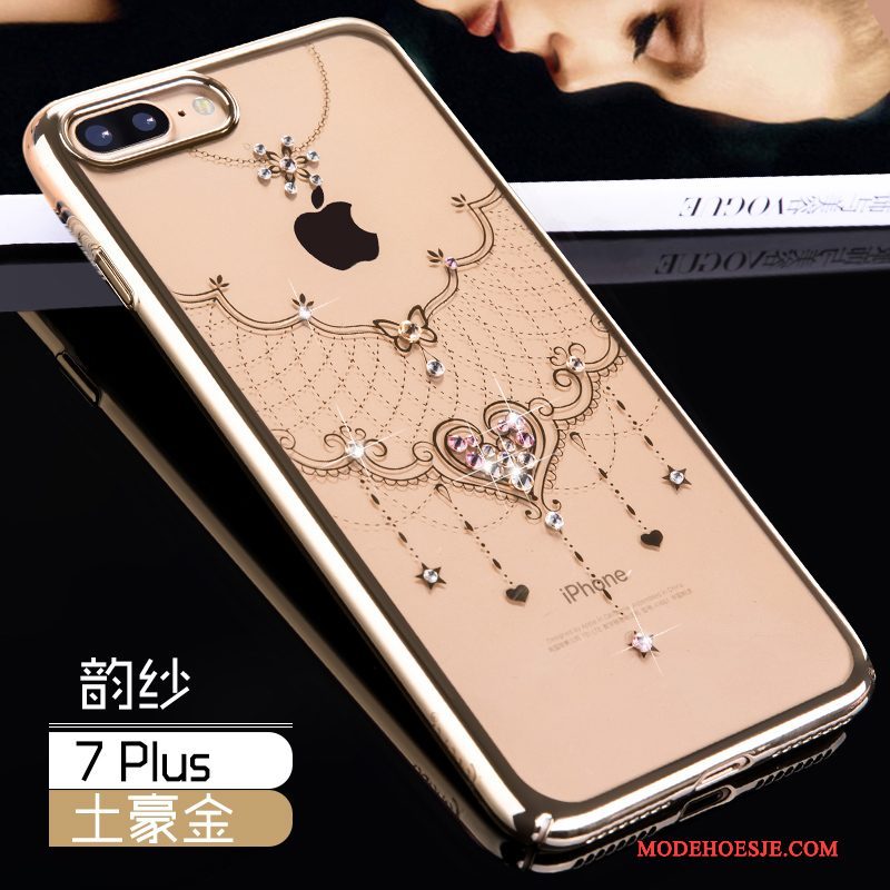 Hoesje iPhone 7 Plus Bescherming Persoonlijk Goud, Hoes iPhone 7 Plus Strass Roze Anti-fall