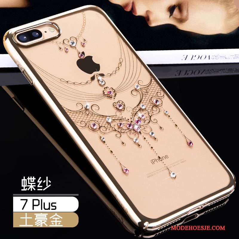 Hoesje iPhone 7 Plus Bescherming Persoonlijk Goud, Hoes iPhone 7 Plus Strass Roze Anti-fall