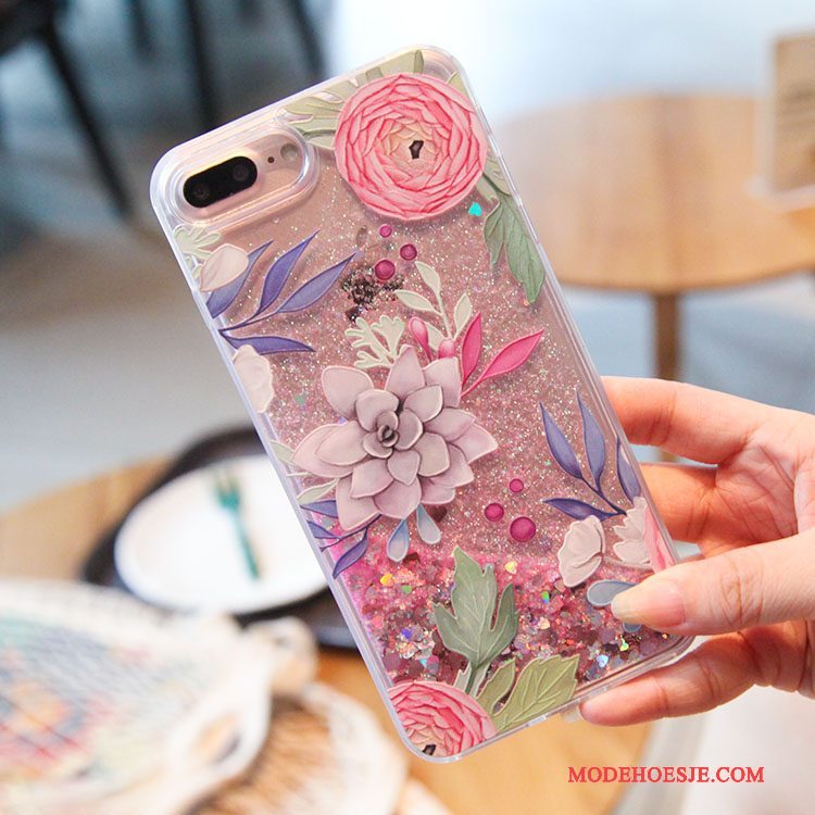 Hoesje iPhone 7 Plus Kleur Drijfzand Bloemen, Hoes iPhone 7 Plus Telefoon Roze