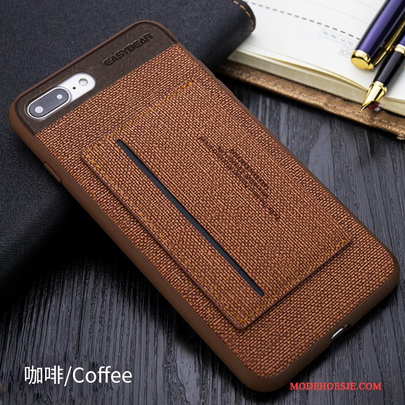 Hoesje iPhone 7 Plus Leer Anti-fall Khaki, Hoes iPhone 7 Plus Bescherming Zwart Bedrijf