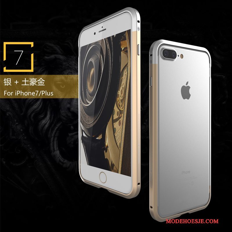 Hoesje iPhone 7 Plus Metaal Goudtelefoon, Hoes iPhone 7 Plus Bescherming Trend Omlijsting