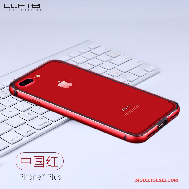 Hoesje iPhone 7 Plus Metaal Roodtelefoon, Hoes iPhone 7 Plus Scheppend Omlijsting