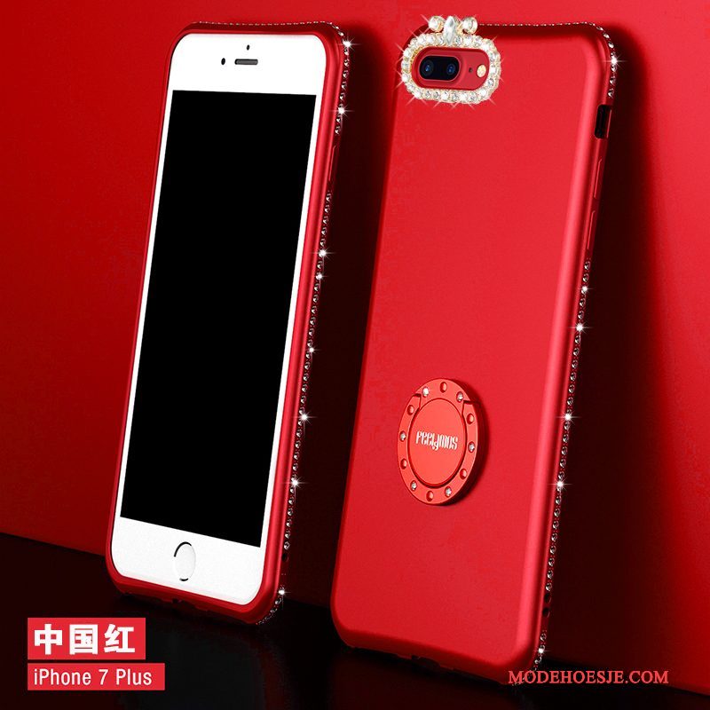 Hoesje iPhone 7 Plus Ondersteuning Telefoon Achterklep, Hoes iPhone 7 Plus Bescherming Rood Anti-fall