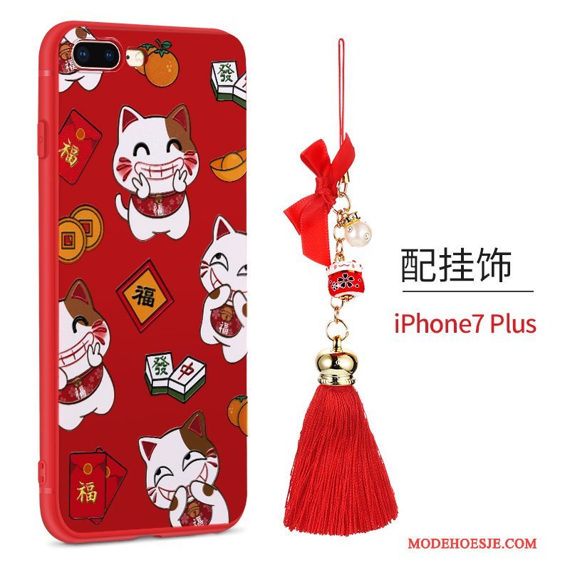 Hoesje iPhone 7 Plus Scheppend Rood Hond, Hoes iPhone 7 Plus Reliëf Rijkdomtelefoon