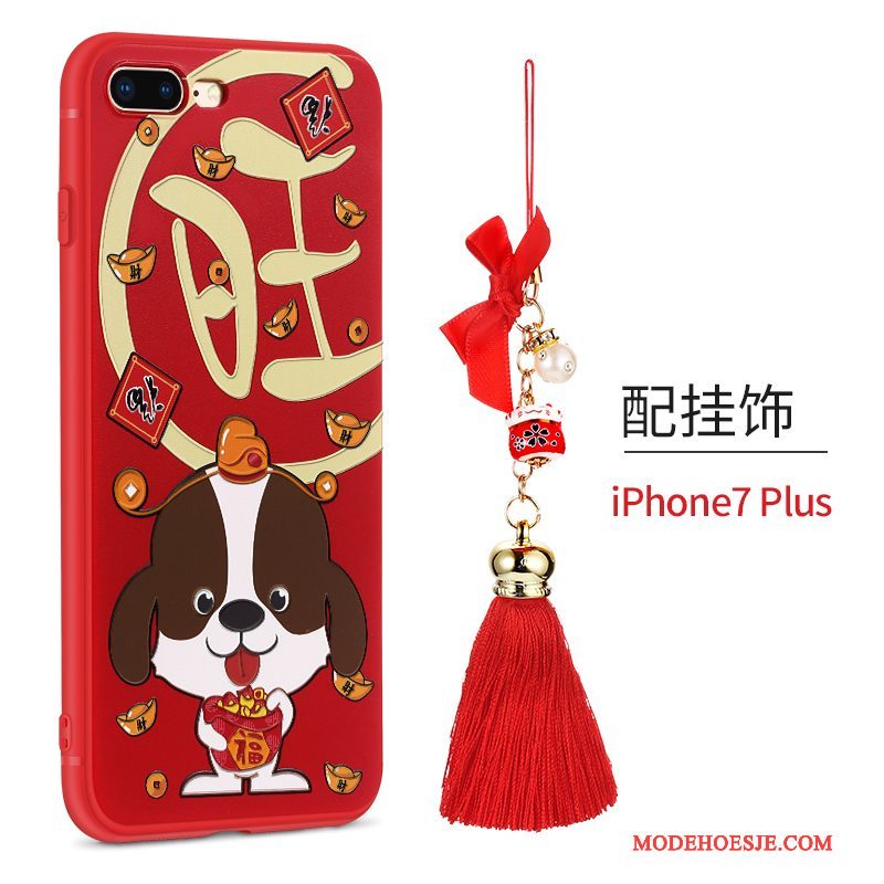 Hoesje iPhone 7 Plus Scheppend Rood Hond, Hoes iPhone 7 Plus Reliëf Rijkdomtelefoon