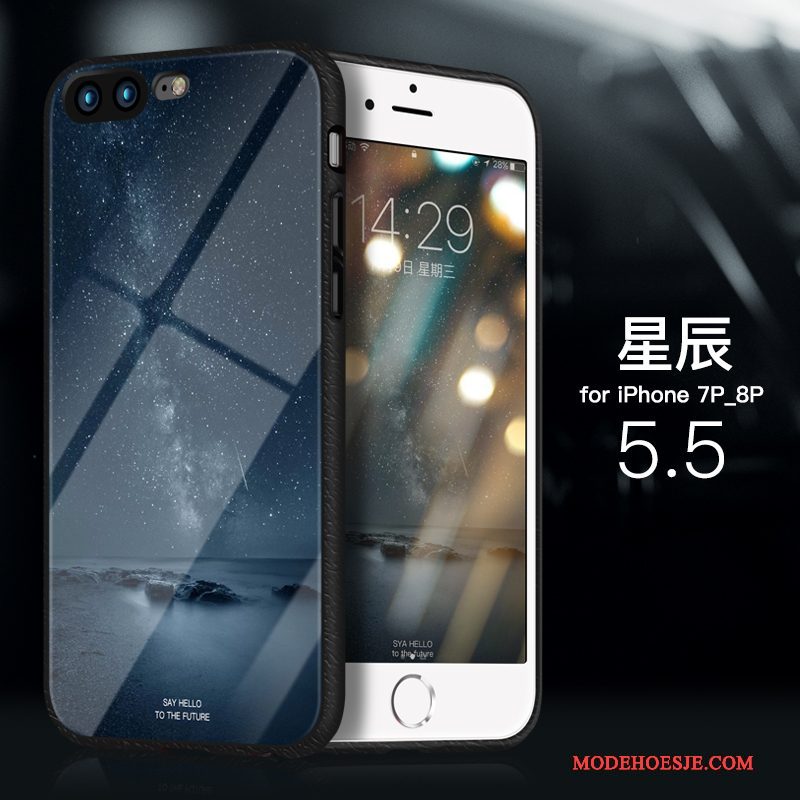 Hoesje iPhone 7 Plus Siliconen Anti-fall Glas, Hoes iPhone 7 Plus Zakken Blauwtelefoon
