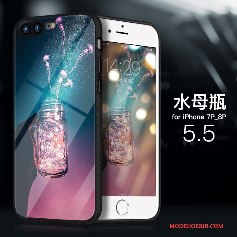 Hoesje iPhone 7 Plus Siliconen Anti-fall Glas, Hoes iPhone 7 Plus Zakken Blauwtelefoon