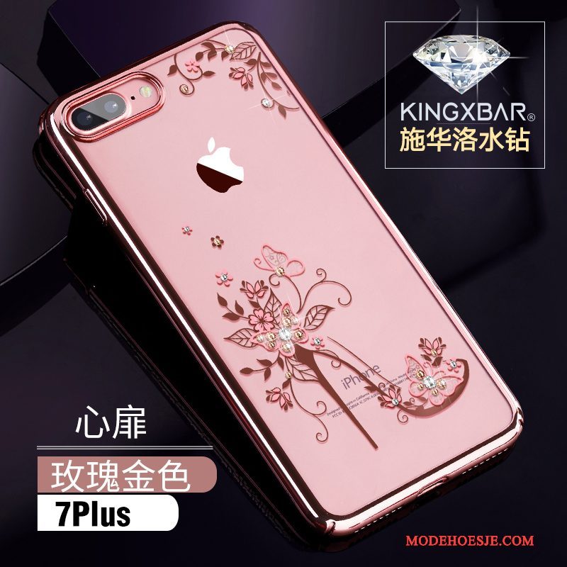 Hoesje iPhone 7 Plus Strass Goud Roze, Hoes iPhone 7 Plus Luxe Europa Trendy Merk