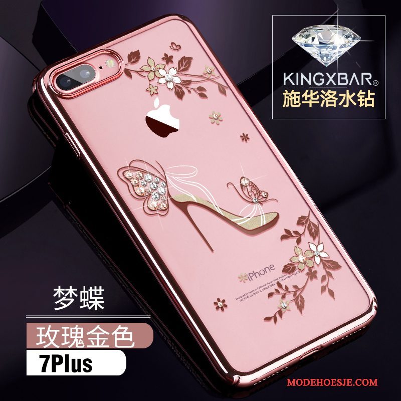 Hoesje iPhone 7 Plus Strass Goud Roze, Hoes iPhone 7 Plus Luxe Europa Trendy Merk