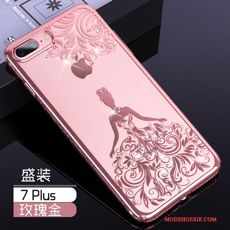 Hoesje iPhone 7 Plus Strass Hard Roze, Hoes iPhone 7 Plus Zakken Trend Anti-fall